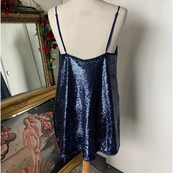 NWOT Free People Time to Shine navy blue sequin sparkly swing cami slip dress ✨ - Picture 7 of 15